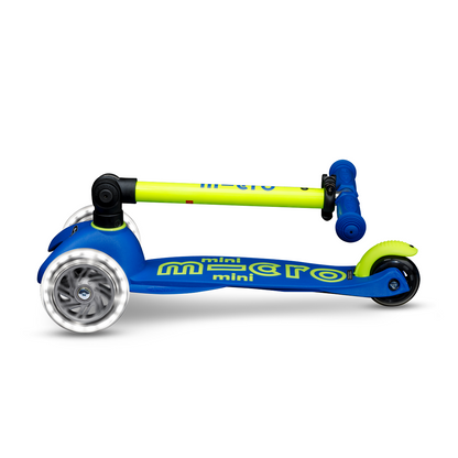 Micro Kickboard - Mini Deluxe Foldable LED Scooter - Neon Canary Yellow/Blue - Outdoor