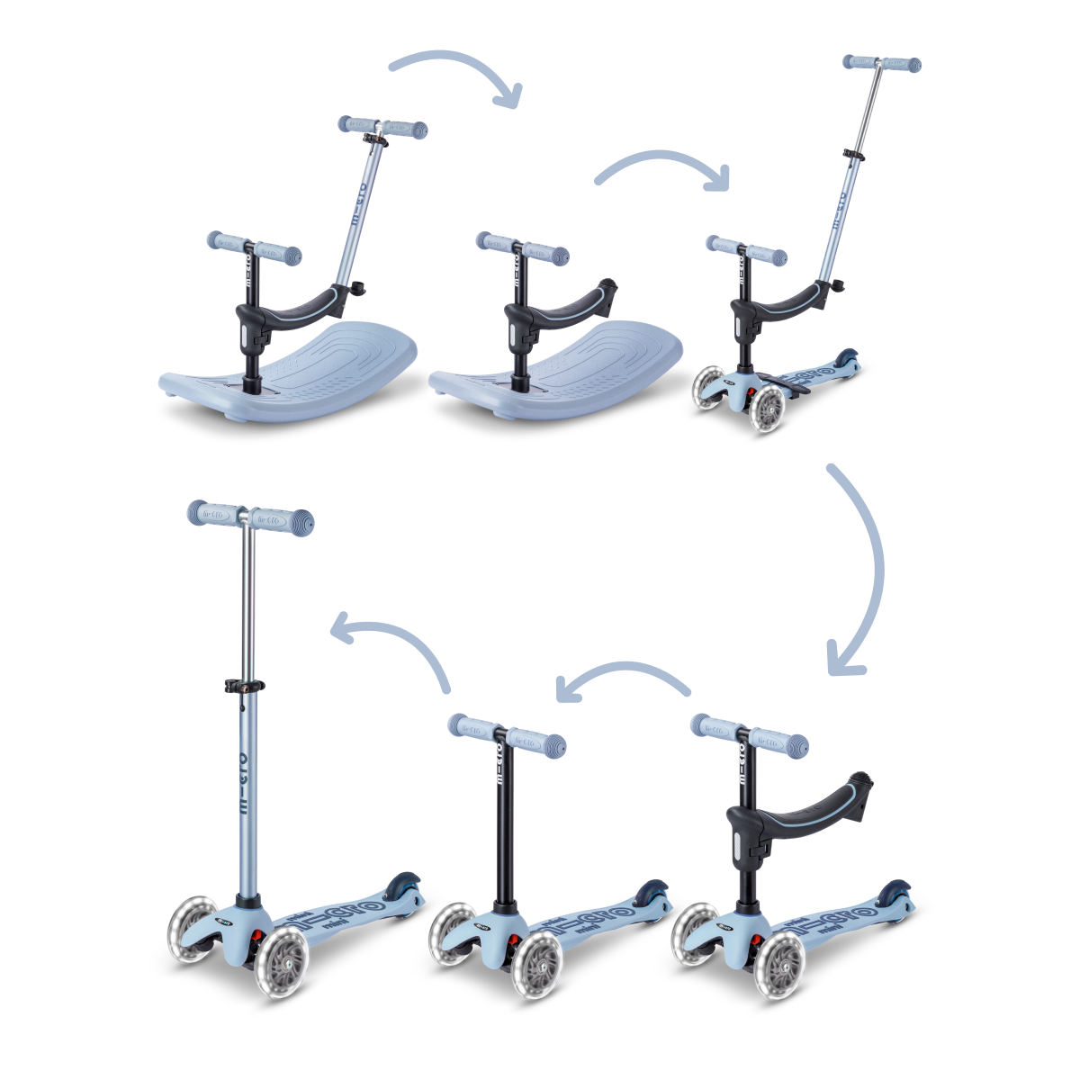 Micro Kickboard - Mini Deluxe Rock & Go LED Scooter - Ocean Slate - Outdoor