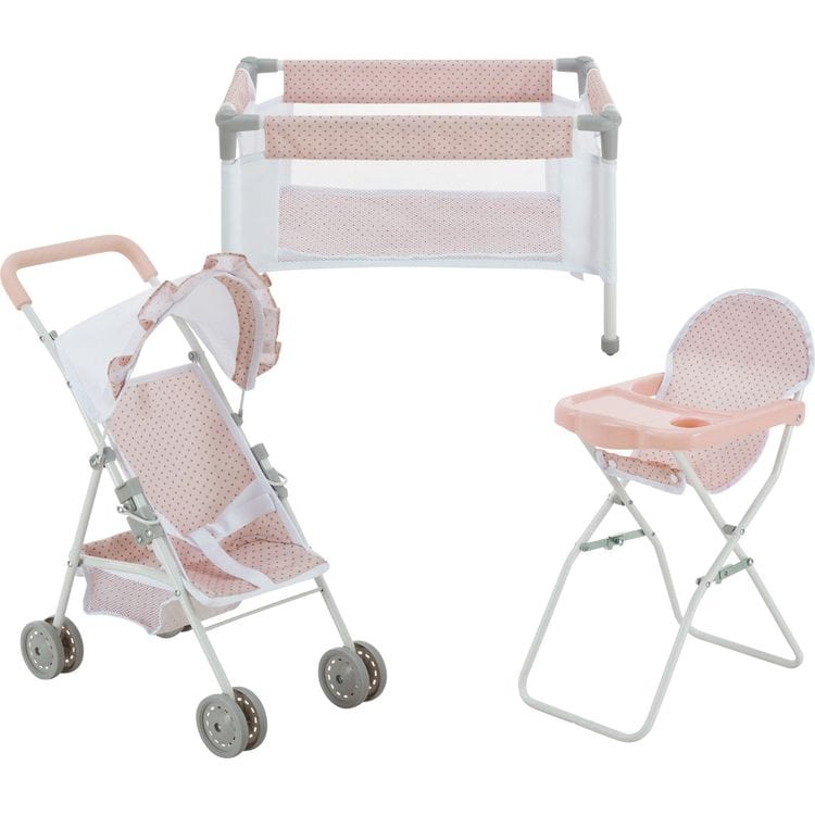 Teamson Kids - Olivia's Little World Polka Dot Princess Baby Doll 3 Piece Nursery Set - Pink - Dolls