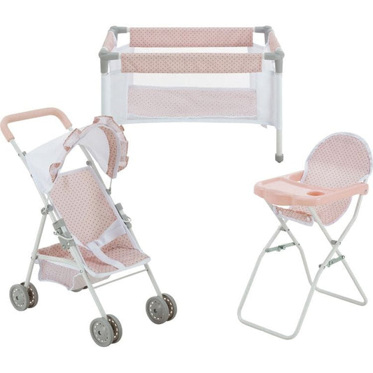 Teamson Kids - Olivia's Little World Polka Dot Princess Baby Doll 3 Piece Nursery Set - Pink - Dolls