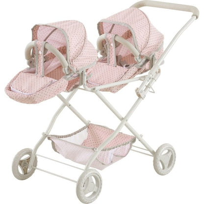 Teamson Kids - Olivia's Little World Polka Dot Princess Baby Doll Twin Bassinet Stroller - Dolls