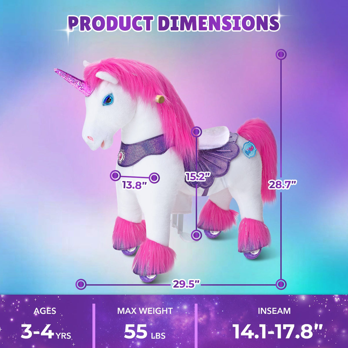 PonyCycle, Inc. - Pink Unicorn Model Y Ride on Toy - 3-4 Years - Preschool