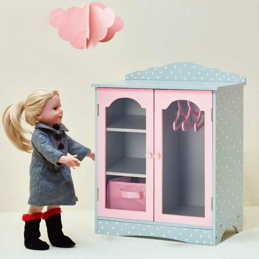 Teamson Kids - Polka Dots Princess 18" Doll Closet w/ 3 Hangers - Dolls
