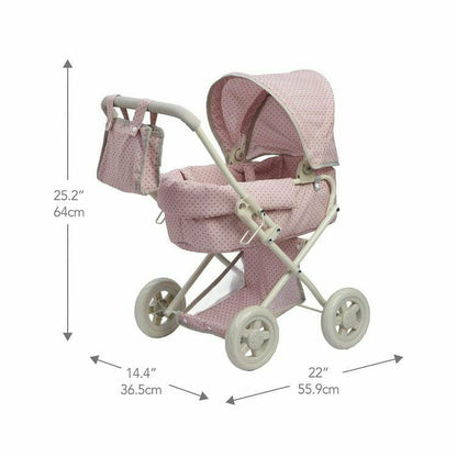 Teamson Kids - Polka Dots Princess Deluxe Baby Doll Stroller - Pink - Dolls