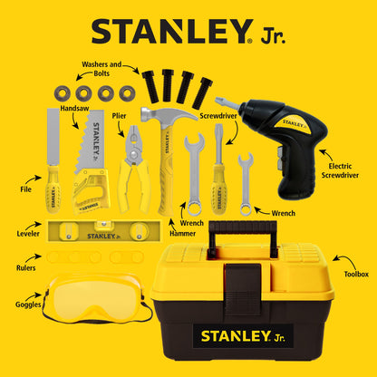 Stanley Jr. - Pretend Play Toolbox Set- 21 Pieces - Preschool