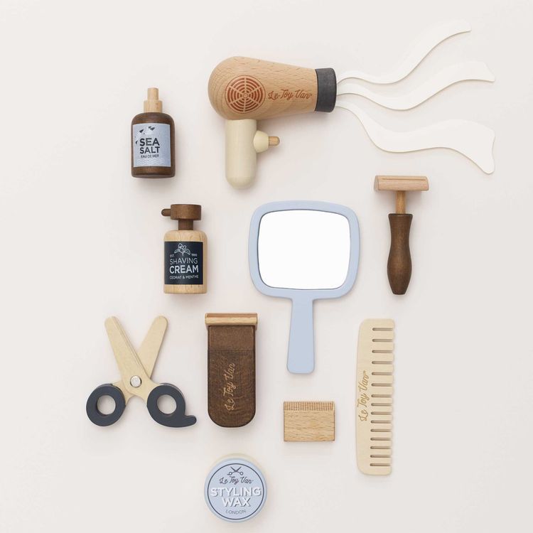 Le Toy Van - Pretend Play Wooden Hairdresser & Barber Kit - 12 Pieces - Preschool