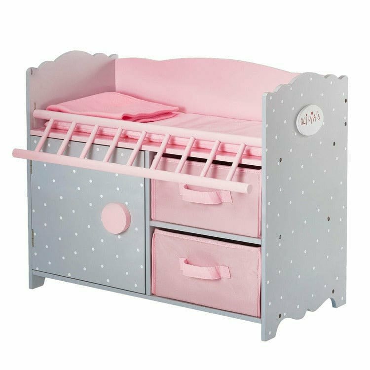 Teamson Kids - Princess Baby Doll Crib with Cabinet and Cubby - Dolls