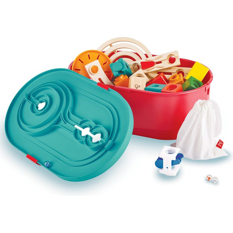 Hape - Quadrilla Stack Track Bucket Set Wooden Marble Run Blocks - STEM
