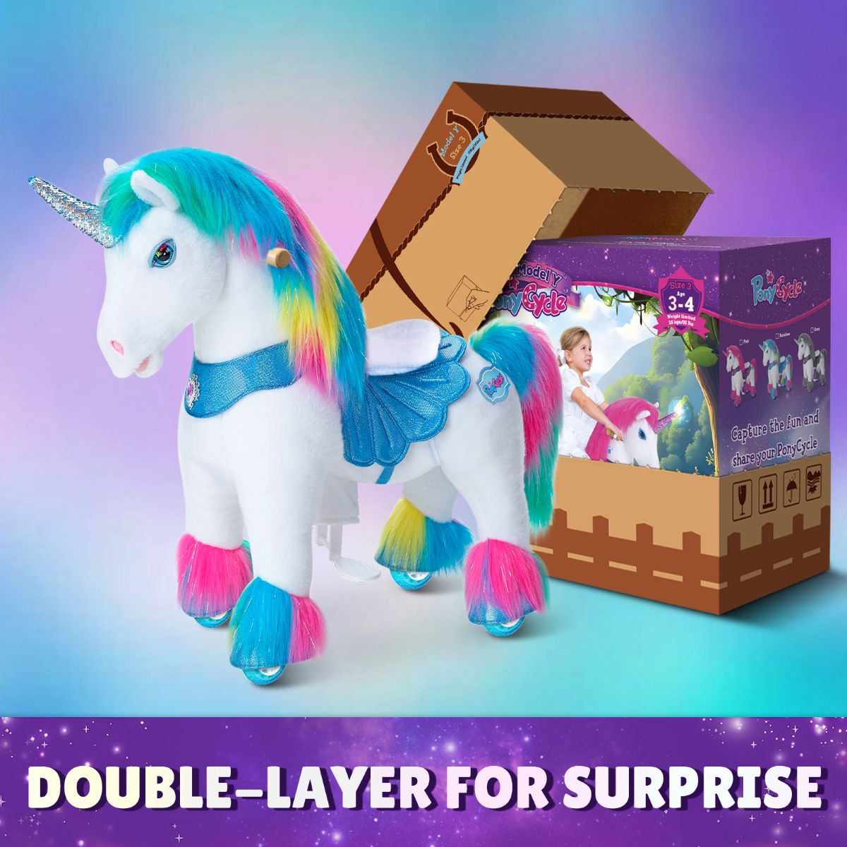 PonyCycle, Inc. - Rainbow Unicorn Model Y Ride on Toy - 3-4 Years - Preschool