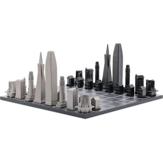 Skyline Chess - San Francisco Edition Stainless Steel Chess Set with Wood Map Board - Games