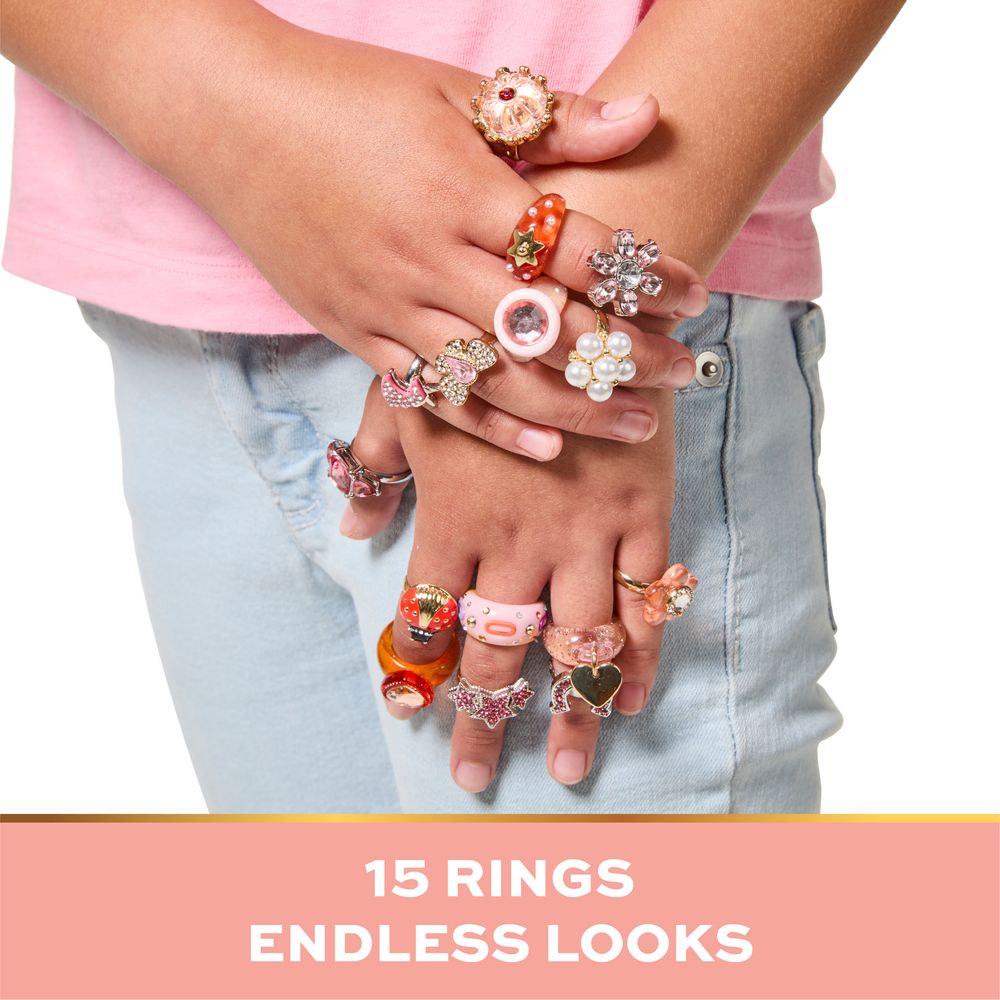 FAO Schwarz - Tiny Glam Rings 15-Piece Set - Fashion Activity and Roleplay
