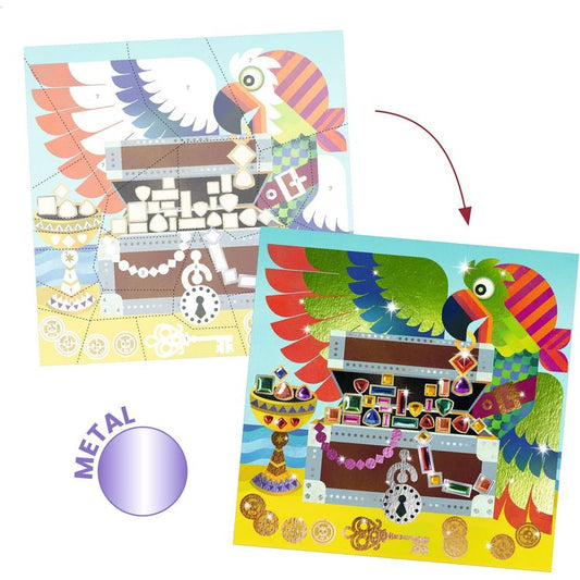 Djeco - Up and at 'Em! Foil & Jewel Mosaic Craft Kit - Creativity