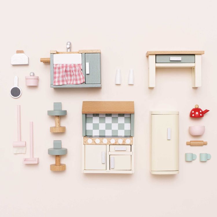 Le Toy Van - Wooden Dollhouse 20 Piece Kitchen Furniture Set - Dolls