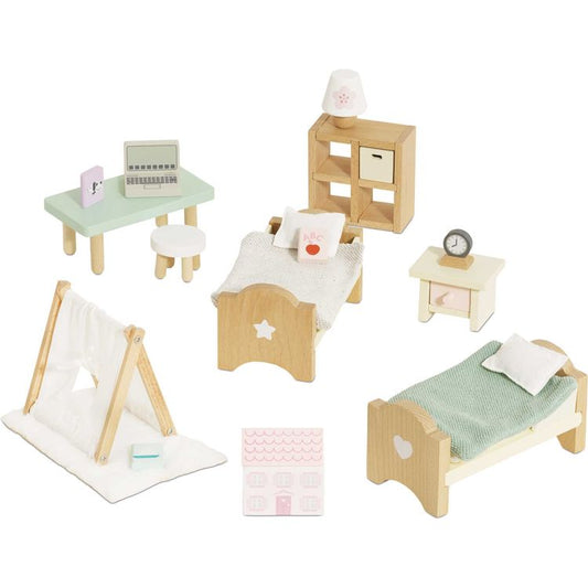 Le Toy Van - Wooden Dollhouse 24 Piece Child's Bedroom Furniture Set - Dolls