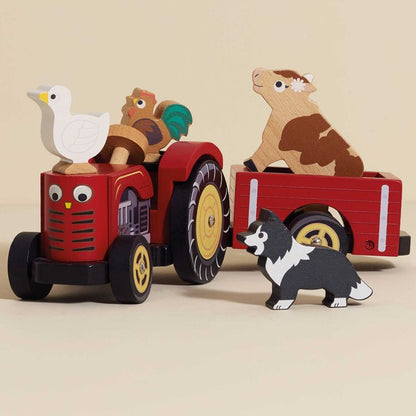 Le Toy Van - Wooden Farmyard Tractor & Trailer Toy - Preschool
