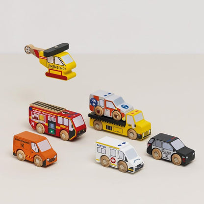 Le Toy Van - Wooden Set of 7 Emergency Vehicles - Preschool
