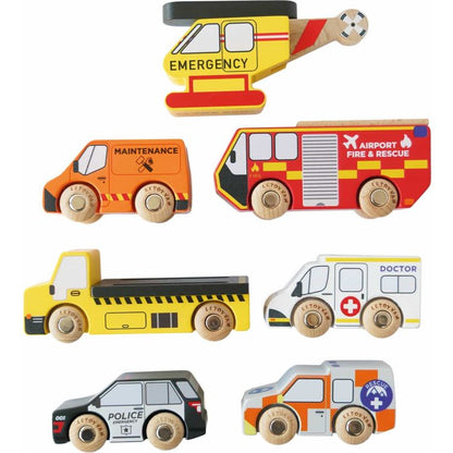 Le Toy Van - Wooden Set of 7 Emergency Vehicles - Preschool